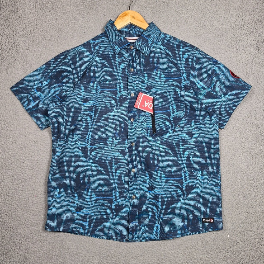 Canada Weathergear Shirt Mens Size Medium Dark Palm Tree All Over Print Vented